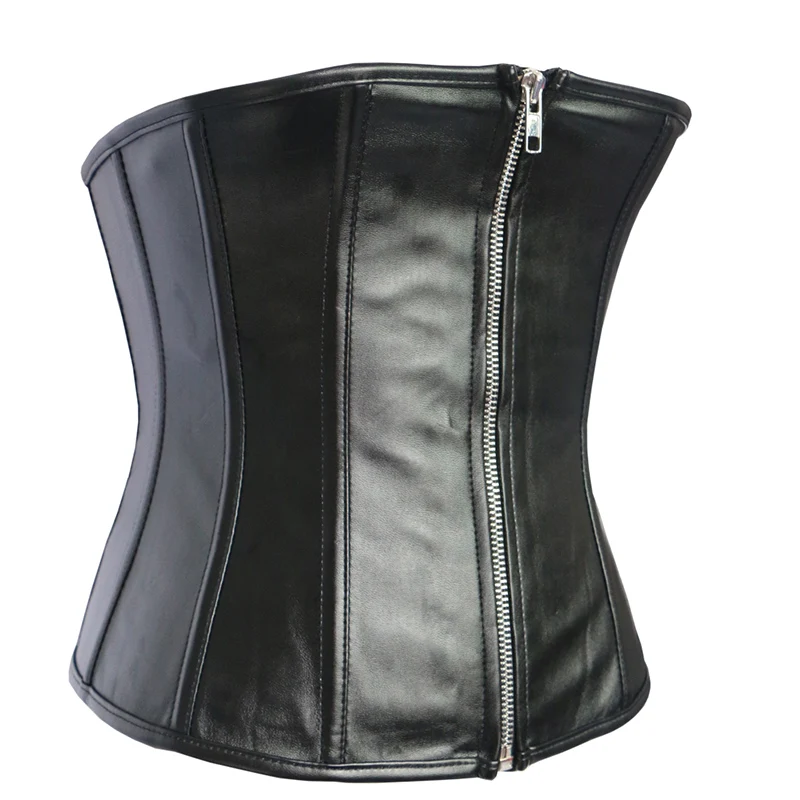 Black Faux Leather Front Zip Gothic Women's Underbust Corset Slimming Waist Boyd Shapper Hot Body Feminino Corselet Plus Size W582835 (7)