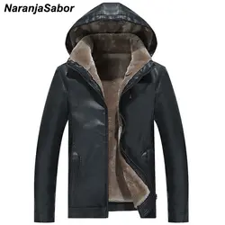 NaranjaSabor 2019 зима для мужчин кожаные куртки повседневное мужской толстый теплый PU пальто для будущих мам флис искусственная кож