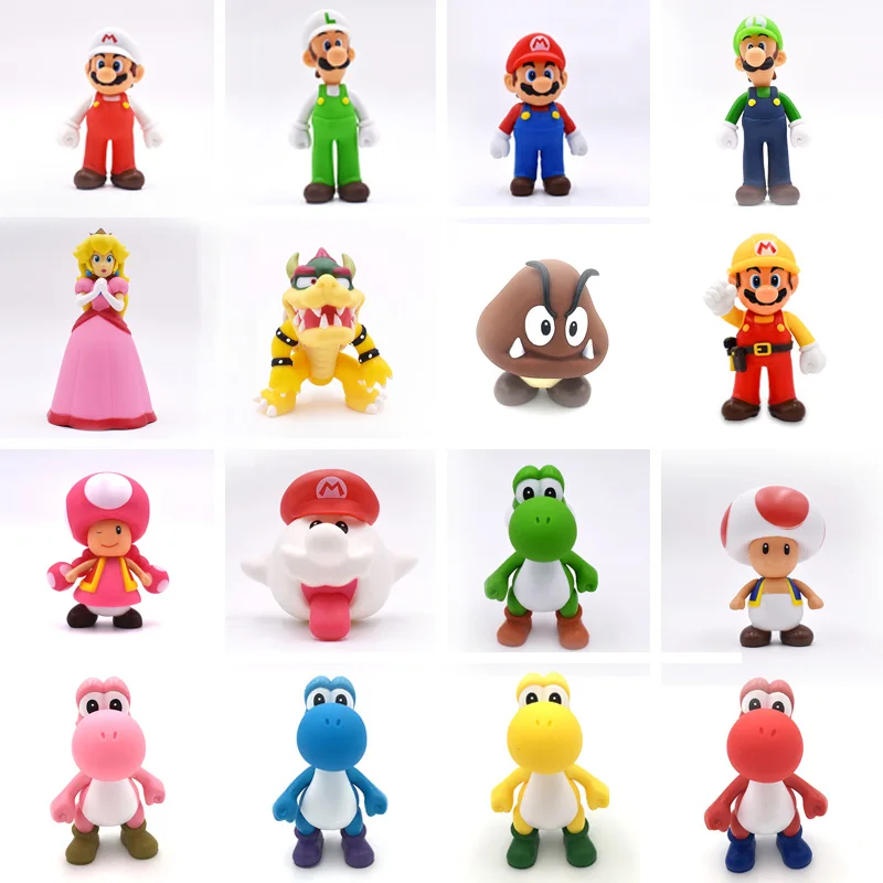 

16 Styles Anime Super Mario Luigi Bowser Koopa Goomba Yoshi Toadette Peach Ghost PVC Action Figure Doll Collectible Model Toy