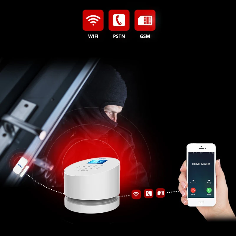 KERUI W2 Wireless WIFI GSM PSTN Alarm System Smart Home Security Burglar Alarm RFID Disarm System DIY Alarm Kits to Protect Home
