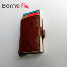 Dünne Mini RFID Männer Brieftaschen Alligator grain Echtes leder geldbörsen Doppelter Aluminium Kreditkarte Protector Kartenhalter