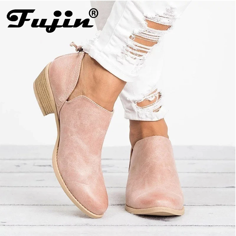 

Fujin Spring Autumn Women Butterfly knot Chelsea Boots Zipper High Heels Pointed Toe Shoes Woman Ankle Boots Female Winter Boots
