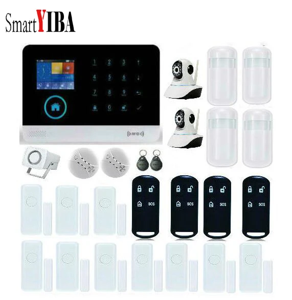

SmartYIBA Wireless GSM Home Alarm System Android iOS APP with Touch Screen Wireless Window/Door Entry Camera For Security Alarm
