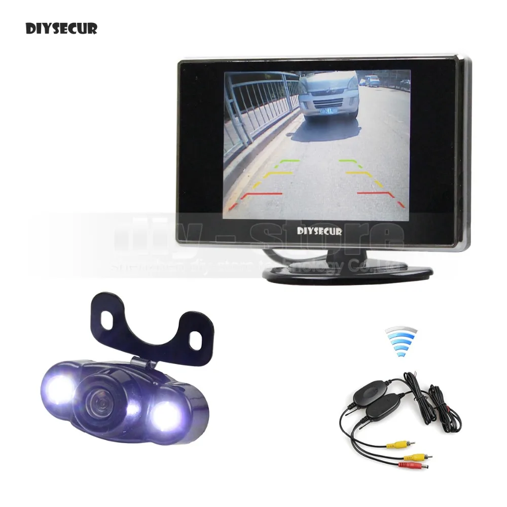 

DIYSECUR Wireless 3.5 inch TFT LCD Car Monitor Waterproof LED Color Night Vision Rear View Car Camera Parking Kit