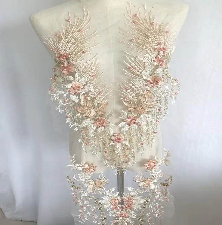 

High-end mesh embroidery hand-beaded hot drilling cloth stickers flower lace patch wedding dress patch clothes decoration