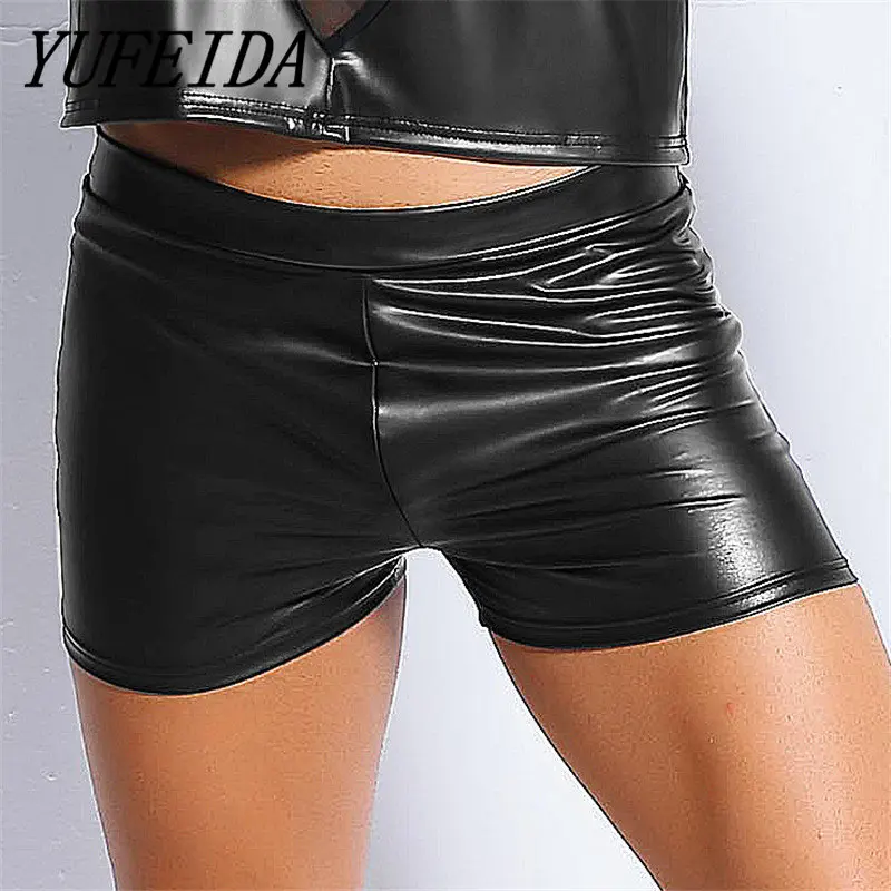 YUFEIDA Men's Boxer Shorts Faux Leather Black PU Short Pants Underpants