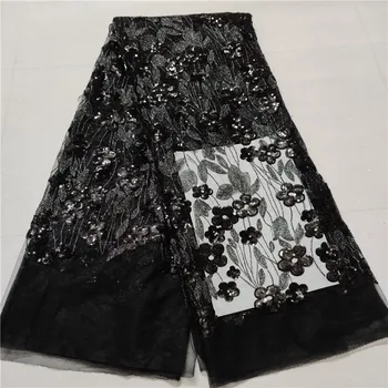 

2019 Latest French Nigerian Sequins Net Lace High Quality African Tulle Mesh Sequence Lace Fabric For Party Dress 5 Yards/Lot