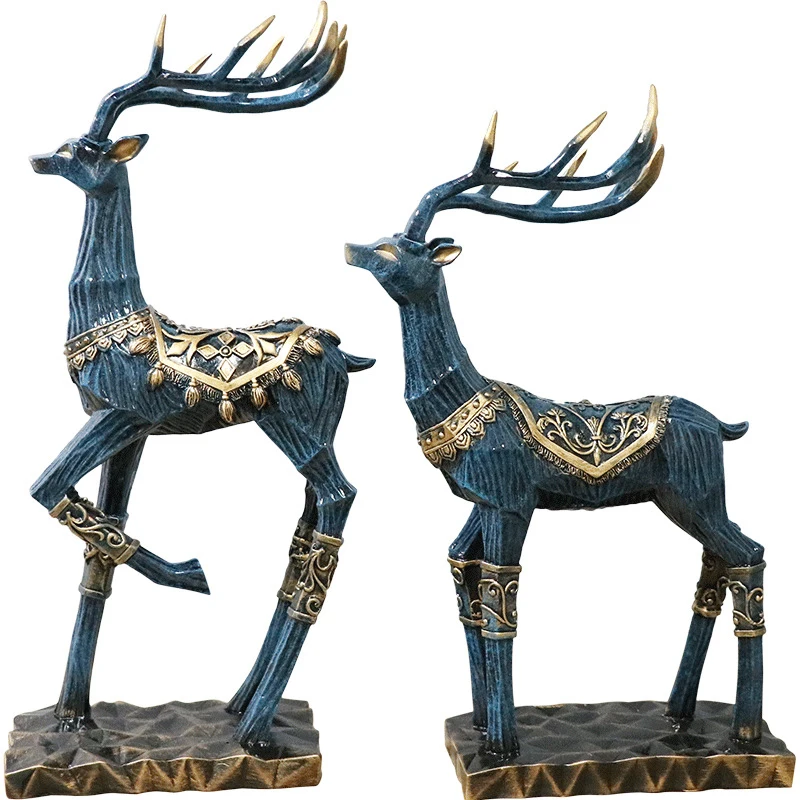 

2PC Cartoon Deers Figurine Model Creative Deer Resin Crafts Miniatures Home Decoration Accessories Wedding Room Decor Gifts Toys