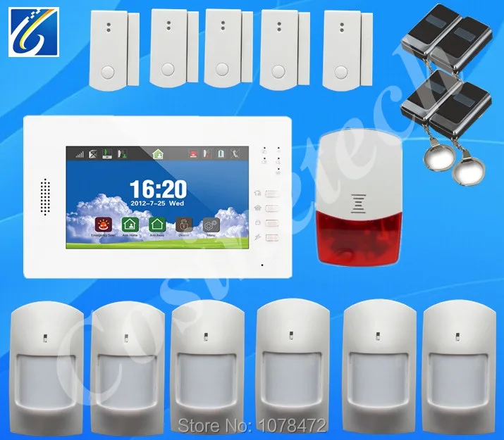 

7 inch touch screen GSM Alarm System with English/German/Italian/Dutch menu for option Wireless Security alarm kit