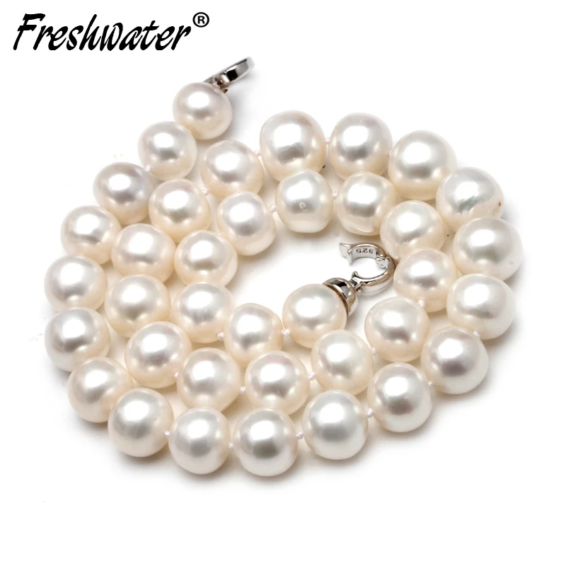

Real big natural freshwater pearl necklace for women,white 12-13mm round pearl necklace anniversary wife gift