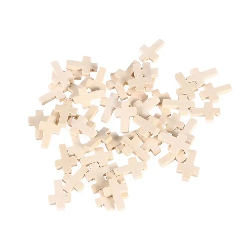 50pcs Craft Supplies Wood Mini Crosss Polished Natural Unfinished DIY Perforated Wooden Crafts Supplies 2