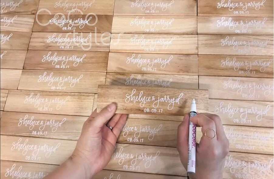 

Cocostyles customized rustic wooden table card with hand writing for wedding party table card and coaster
