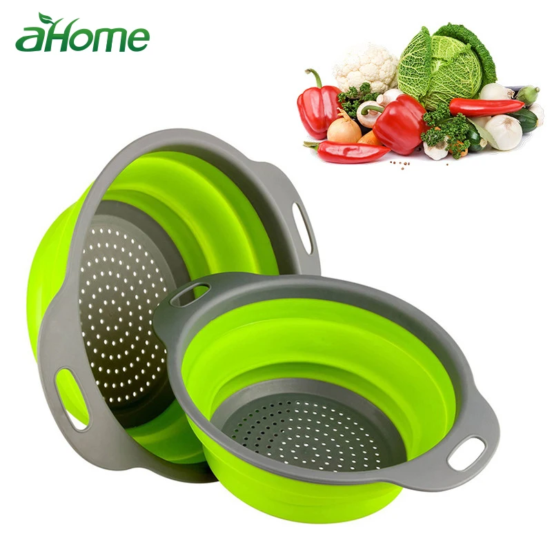 

Collapsible Colander Set Washing Strainer Silicone Vegetable & Fruits Cleaning Folding Kitchen Tools Fruits Bowl Kitchen Gadget