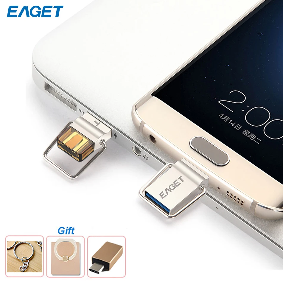 

Eaget CU10 Metal USB Flash Drive USB3.0 Disk OTG Type-C 3.1 Pen Drive Stick 16GB 32GB 64GB for Xiaomi Samsung Huawei Smartphone