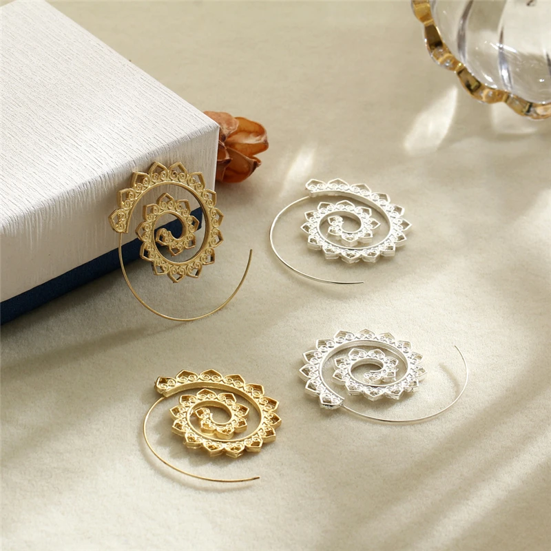 Винтажные богемные Золотые/серебряные цветные полые большие эффектные серьги-кольца для женщин сережки серьги-обручи индийские ювелирные изделия