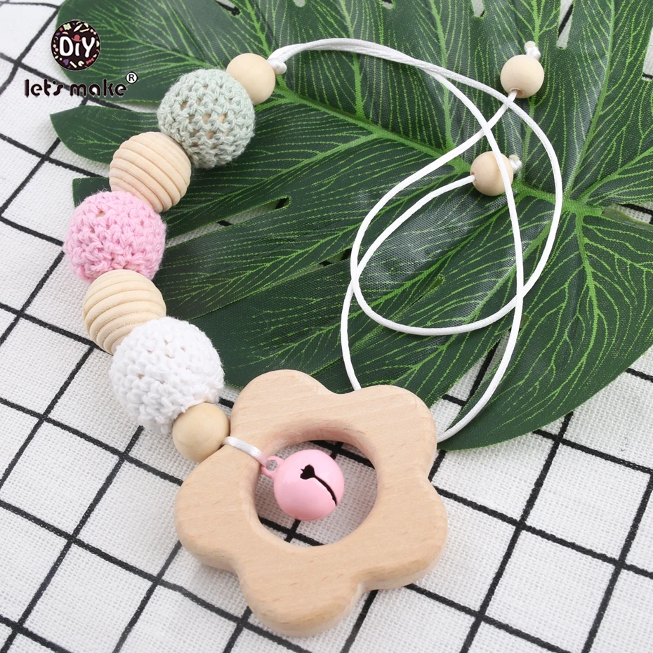

Let's make 2pcs Baby Nacklace Toys Beech Wooden Animals Flowers Crochet Beads Bell Teething Chewable Wooden Beads Crib Toy