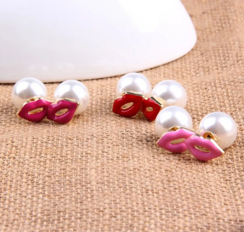 

Selling brand women's classic red lip jewelry pearl earring lover gift