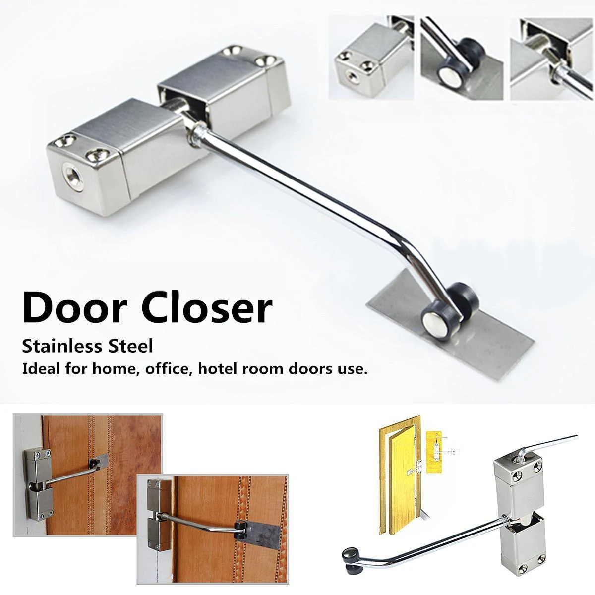 1pc Automatic Mounted Spring Door Closer Stainless Steel Adjustable Surface Door Closer 160x96x20mm