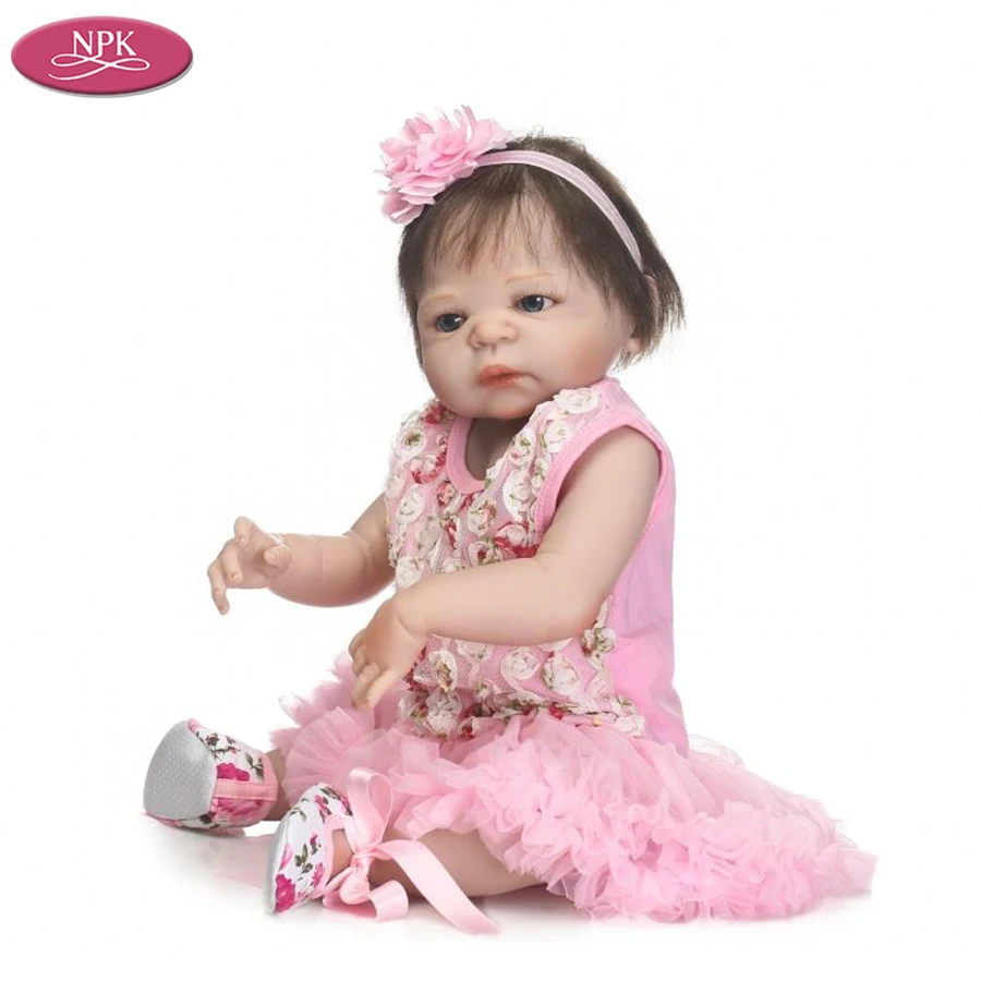NPK 56CM Reborn Baby Girl Full Body Silicone Lifelike Doll Pink Princess 22inch Soft Vinyl Boenca Bebe Reborn Dolls Bathe Toys (2)
