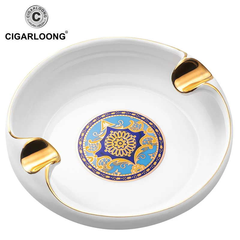 

Flowing gold-rimmed printing glazed ceramic cigar ashtray AS-380-2