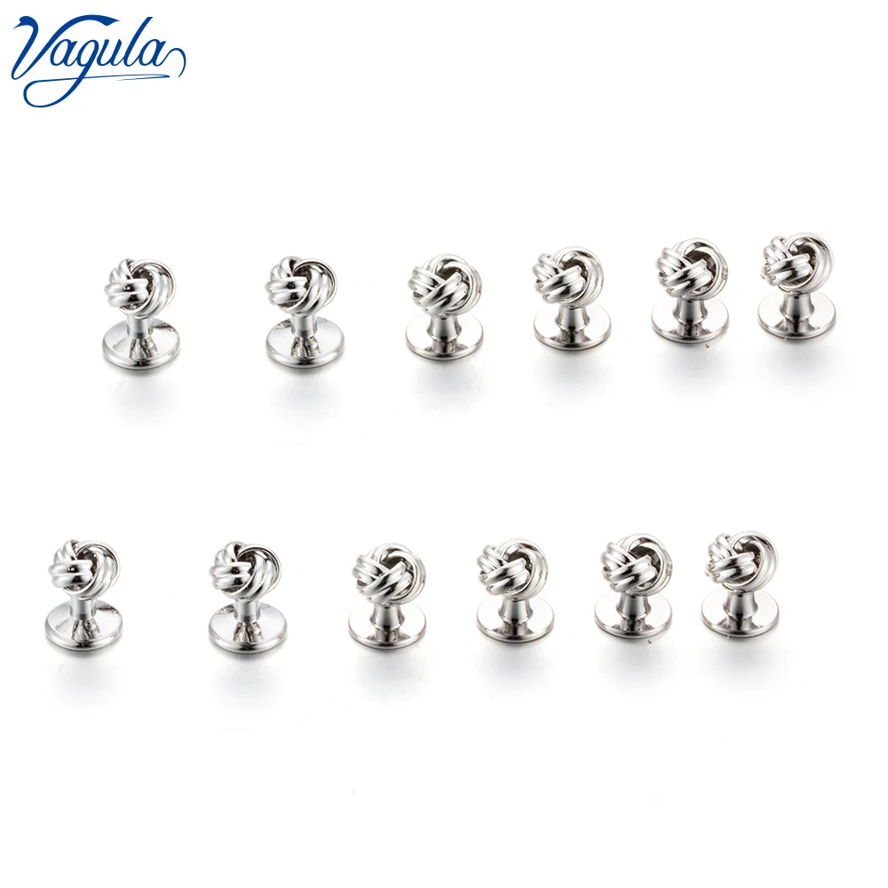 

VAGULA 12pcs Tuxedo Collar Stud Knot Sleeve Button Uniform Shirt Studs Top Luxury Brand Bonito spinki Gemelos Cufflink 1901