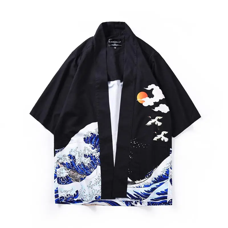 Headbook Japanese Kimono Men/women Cardigan Short Outwear 3d Print Ukiyo-e Wave Carp Kimono Shirts World Costumes 811003