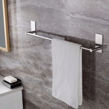 

Self Adhesive Bathroom Towel Bar Brushed SUS 304 Stainless Steel Bath Wall Rack Hanging Towel Rod 3M Stick On Sticky Hanger