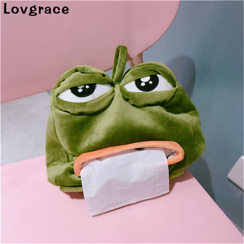 Funny Plush Sad Frog Tissue Box Car Bedroom Dressers Night Stands Paper Tissue Holder Garden Home Decoration Gift Paper Towel 2