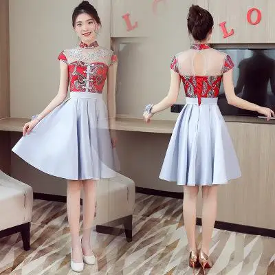 Классический воротник мандарина женский Qipao сексуальное перспективное китайское свадебное платье подружки невесты винтажное Восточное женское тонкое Cheongsam - Цвет: Style 2