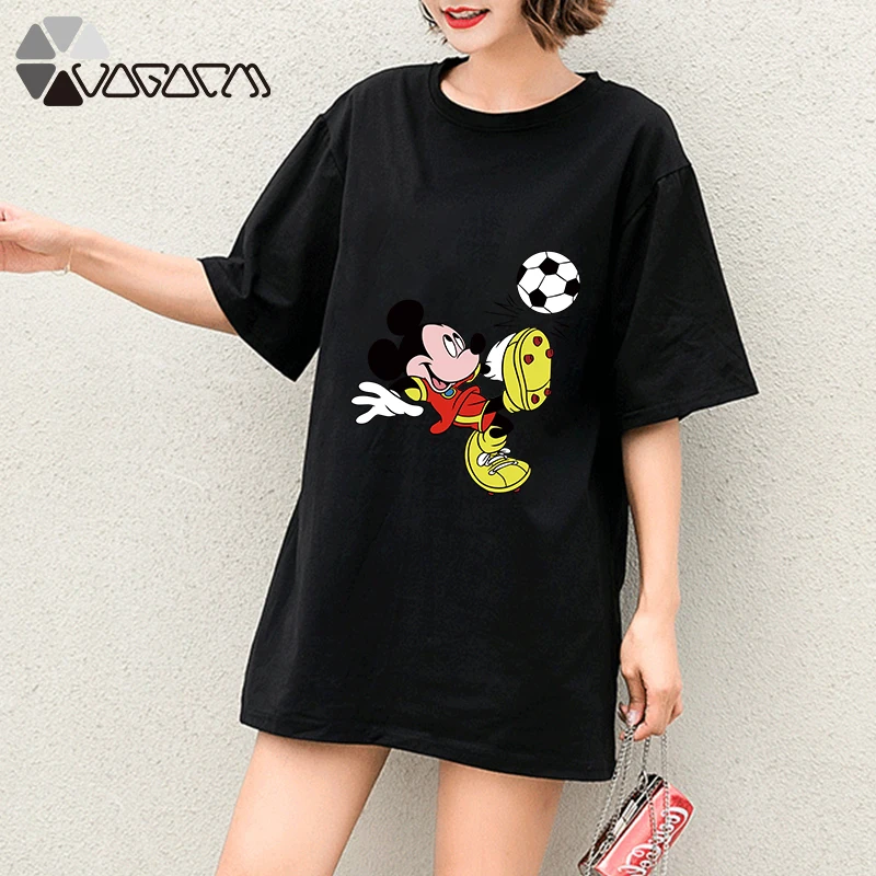 

New Summer Clothes For Women Mickey Mouse Print Tops Tee Short Sleeve Black Fashion Loose Cartoon Plus Size T Shirts Casual Tops