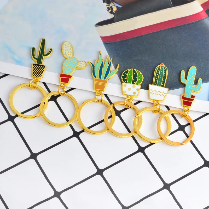 

Miss Zoe Cute Cactus potted succulent plants Keychain Key Chain Aloe vera Plant Keyring Accessories Jewelry Gift for friends