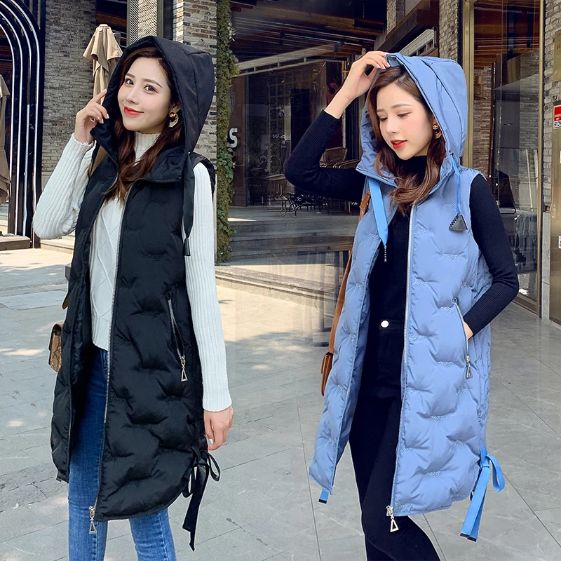 

Plus size Women Vest Winter Jacket Pocket Hooded Coat Warm Casual Cotton Padded Vest female Slim Sleeveless Waistcoat