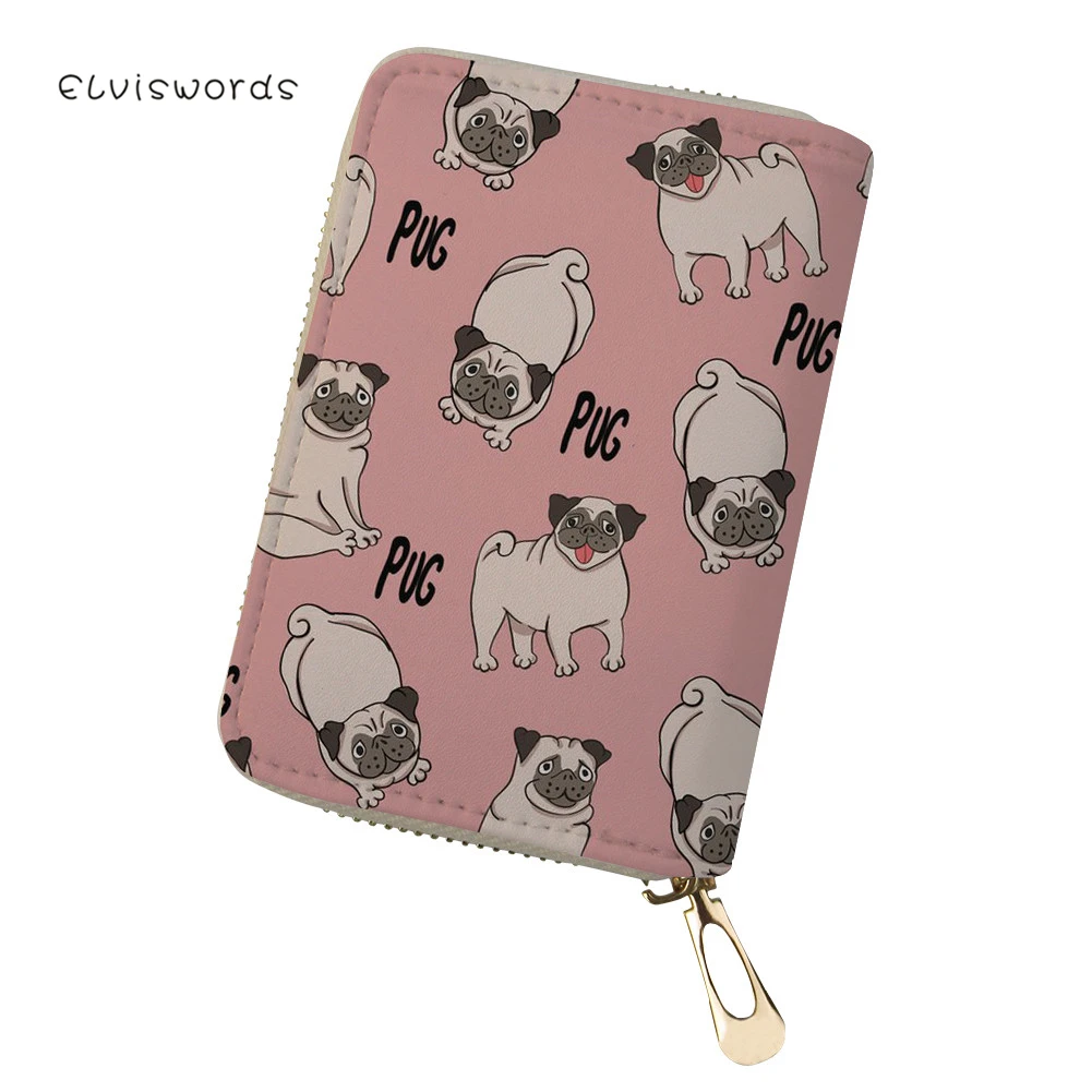 

ELVISWORDS Cute Pug Dog Print Card & Id Holders Women Wallet Case Covers for Passports Female Business Travel Document Pochette