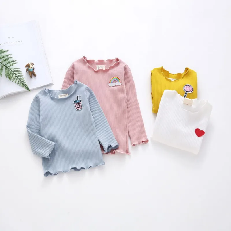 Осенне-зимняя плотная футболка с длинными рукавами для маленьких девочек, одежда, Детский Теплый вязаный свитер, топы, футболки, блузка