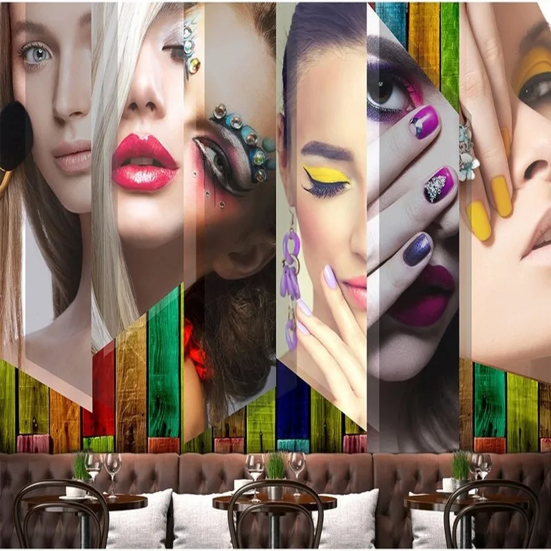 

Custom photo wallpaper 3D Stereo Makeup Fresco Beauty Salon Background Wallpaper Clothing Cosmetics Embroidery Shop mural