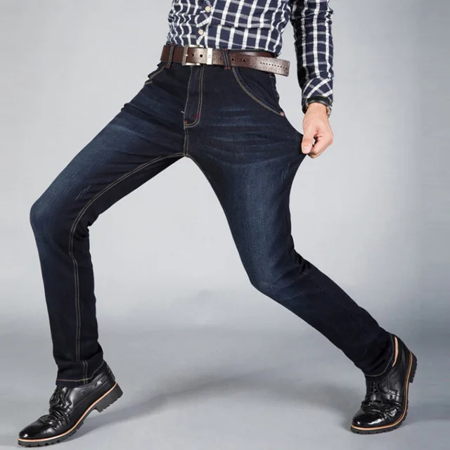 

Plus Size 40 42 44 46 Classical Jeans Men Casual Pants Straight Fit Blue Elastic Big Men Jeans Stretch Simple Cotton Long Jeans