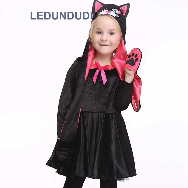Kids Leopard Tiger Cute Girls Lace Dress Funny Catwoman Cosplay Lovely Cat Children Ballet Dresses Halloween Costumes  (13)