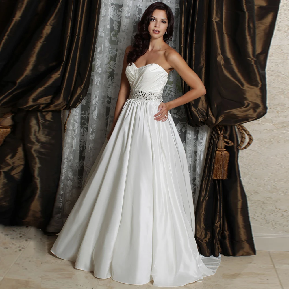 Robe De Mariee Custom Made Ivory Taffeta Pleated Beading Sash Sweetheart A Line Wedding Dress Bridal Gowns Vestidos Novia | Свадьбы и