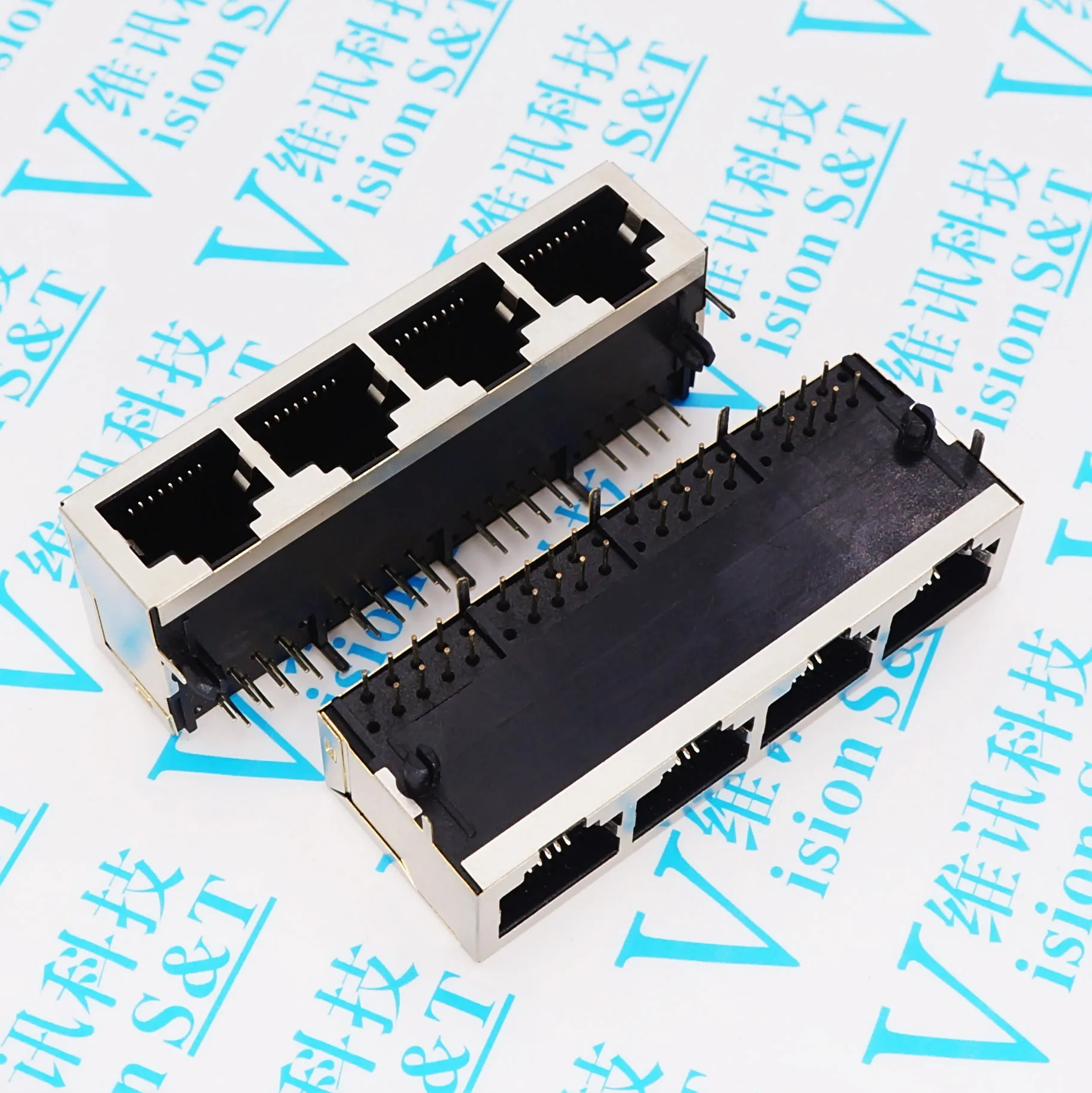 

5PCS/LOT RJ45 59 4 Siamese network socket 4 21MM 1x4 8p8c shielded no light no shrapnel Connector