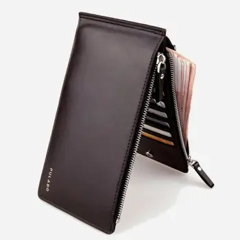 

famous brand men's Wallet 2018 Men Leather Card Cash Receipt Holder Ultra-Thin Zipper Wallet Purse carteira masculina