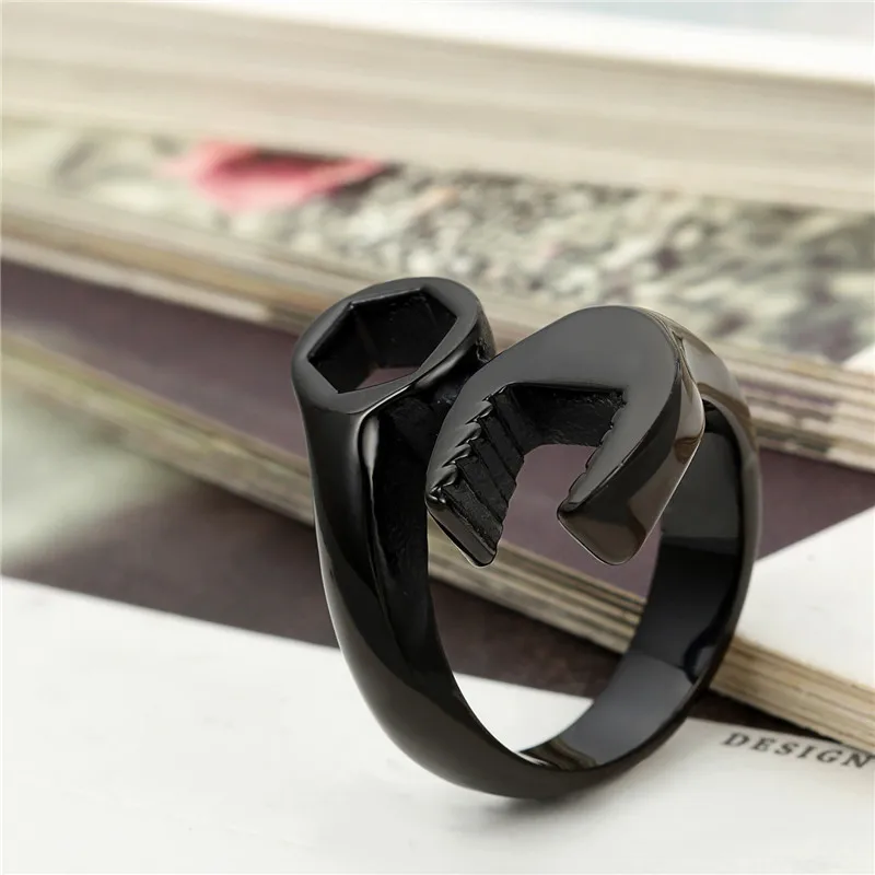 Fashion Cool Biker Mechanic Wrench Stainless Steel Mens Ring Punk Style Rings for men Size 8-13 anel masculino - Image 4