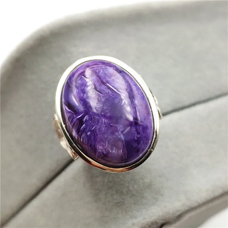 

Top Natural Purple Charoite Big Beads Ring Charoite 20x16mm Woman 925 Silver Russia Adjustable Size Healing Stone AAAAA