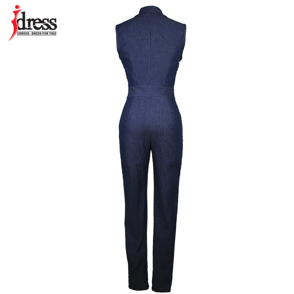 IDress Women Jeans Jumpsuit Denim Long Pants Sexy Deep V Neck Slim Overalls Jumpsuit Girl Sleeveless Club Wear Bodysuit Romper (4)