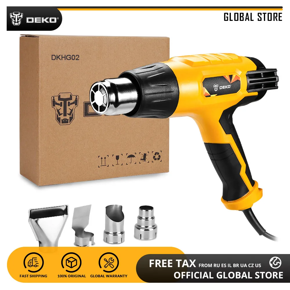 Comprar DEKO DKHG02 220V pistola de calor 3 temperatura ajustable 2000W pistola de aire caliente eléctrica avanzada con cuatro accesorios de boquilla herramienta eléctrica