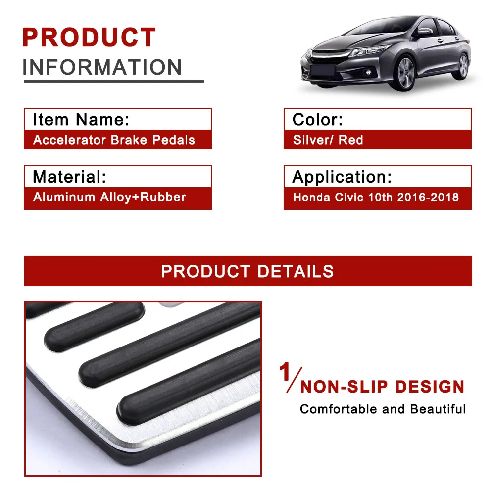 For Honda Civic 10th 2016 2017 2018 Aluminum Car Accelerator Gas Brake pedal Non Slip Pedal Plate Pads Cover Accessories Styling For Honda Civic 10th 2016 2017 2018 Aluminum Car Accelerator Gas Brake pedal Non Slip Pedal Plate Pads Cover Accessories Styling