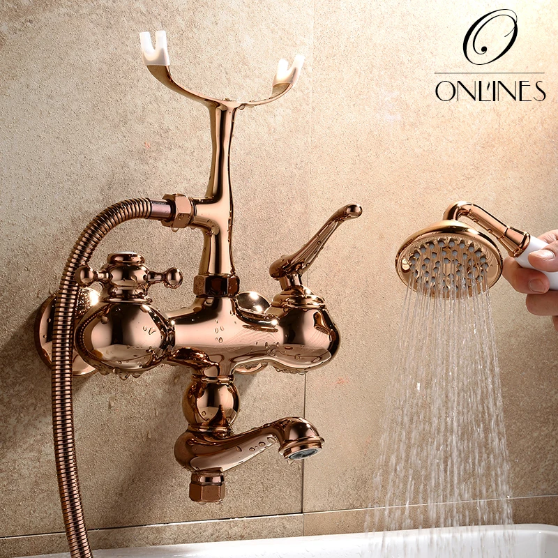 German online European antique full copper rose gold bathtub faucet hot and cold shower faucet
