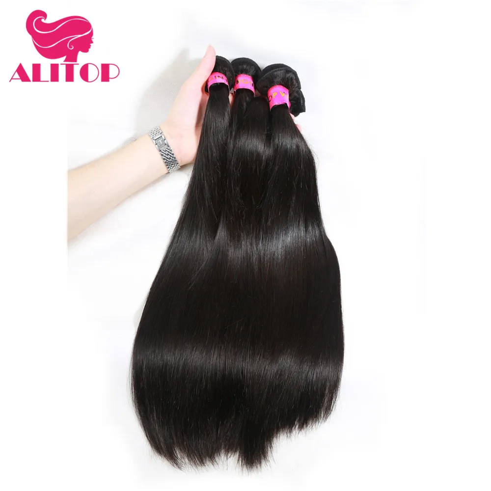 

ALITOP Natural Color Virgin Human Hair Bundles Brazilian Straight Hair Weave Hair Extension One Donor 2-3 Year For Women