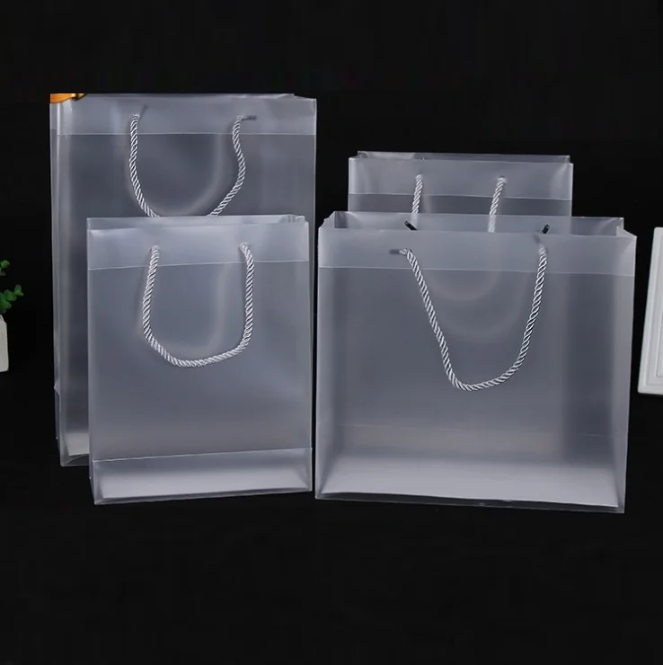 100pcs Multi Sizes Pp Plastic Handbag Frosted Transparent Gift