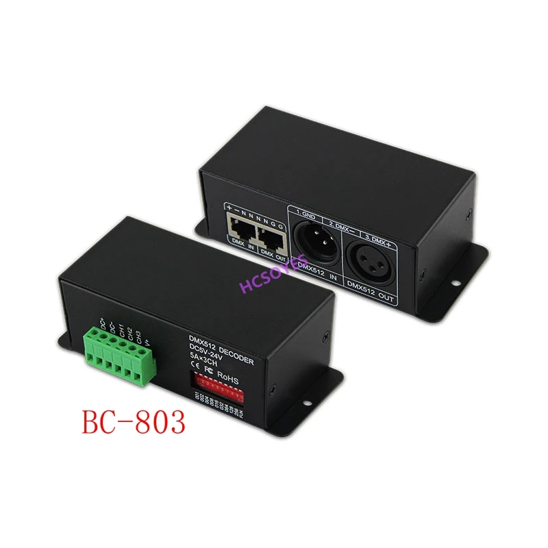 

BC-803 RGB DMX512 controller DC5V-24V 5A*3CH led PWM constant voltage DMX512 RGB Decoder for RGB led strip led lamp wall washer