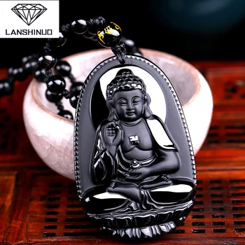 

High Quality Unique Natural Black Obsidian Carved Buddha Lucky Amulet Pendant Necklace For Women Men pendants Jewelry